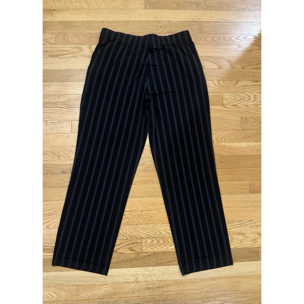 Susan Graver Women's Black Gray Stripe Dress Pants Straight Pull On M